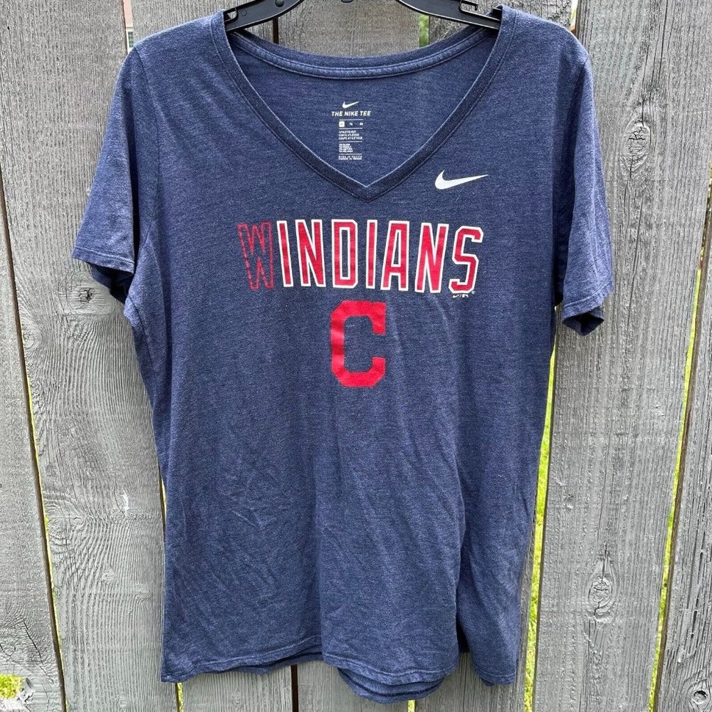 Cleveland Indians WIndians Adult Women's XL Blue S/S T-Shirt Nike Athletic Cut
